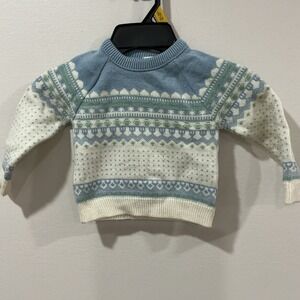 Vintage Baby Togs Boys Fair Isle Sweater 18 Months 80s Nordic Blue White Buttons